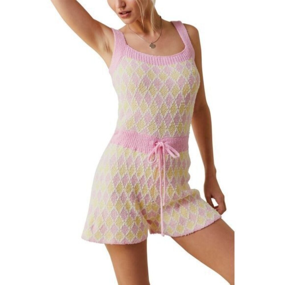NWOT FREE PEOPLE Dream Diamonds Romper PINK SIZE L